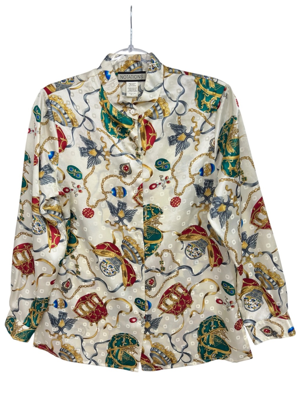 Tuxedo Silky Satin Treasure Box Links Chains Equestrian Vintage Art Shirt Blouse